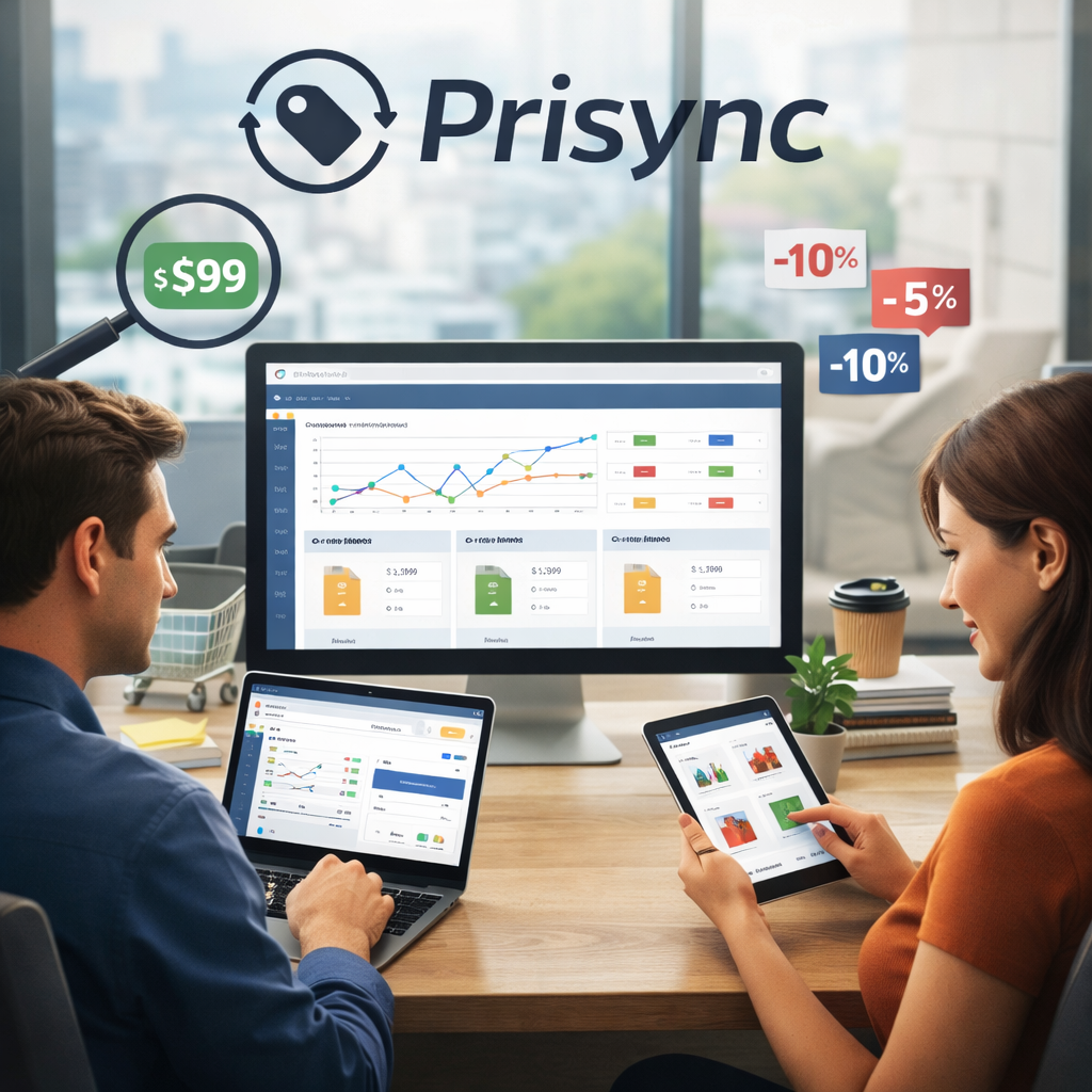 Prisync árfigyelő szoftver felülete webáruházak számára, versenytárs-árak és árváltozások megjelenítésével